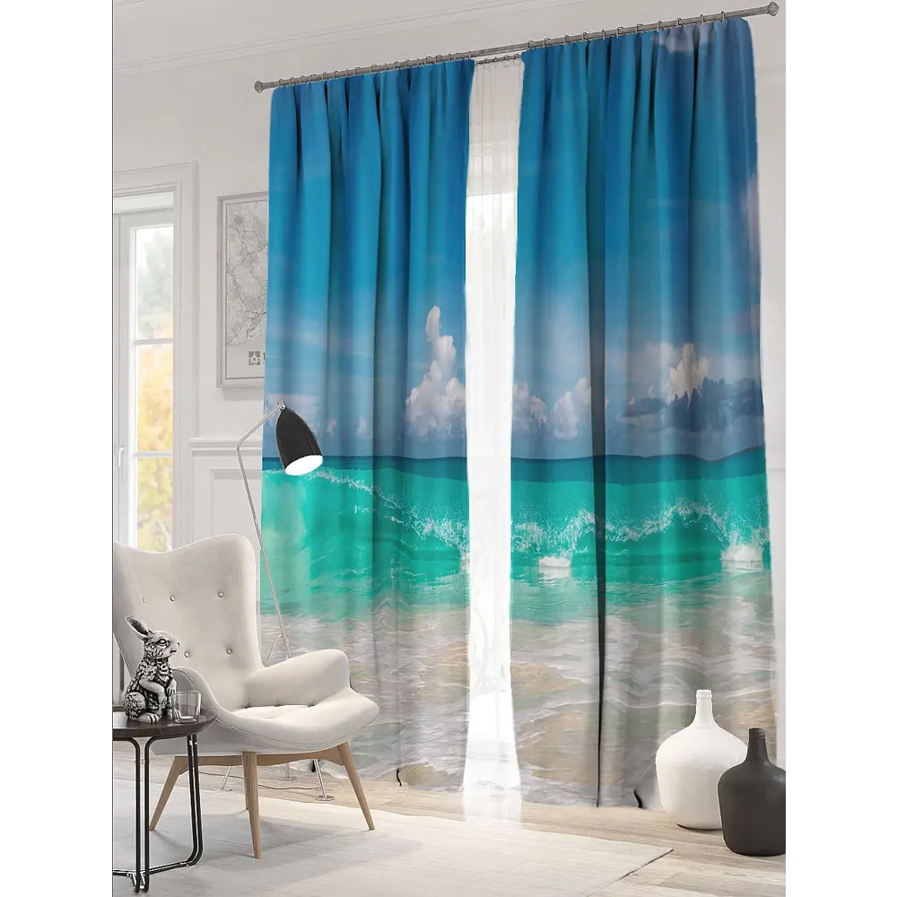 Фото Комплект штор на ленте At Home Слиаз 150x260 см блэкаут цвет белый/голубой/зеленый AA900967 Фото Комплект штор на ленте At Home Слиаз 150x260 см блэкаут цвет белый/голубой/зеленый AA900967