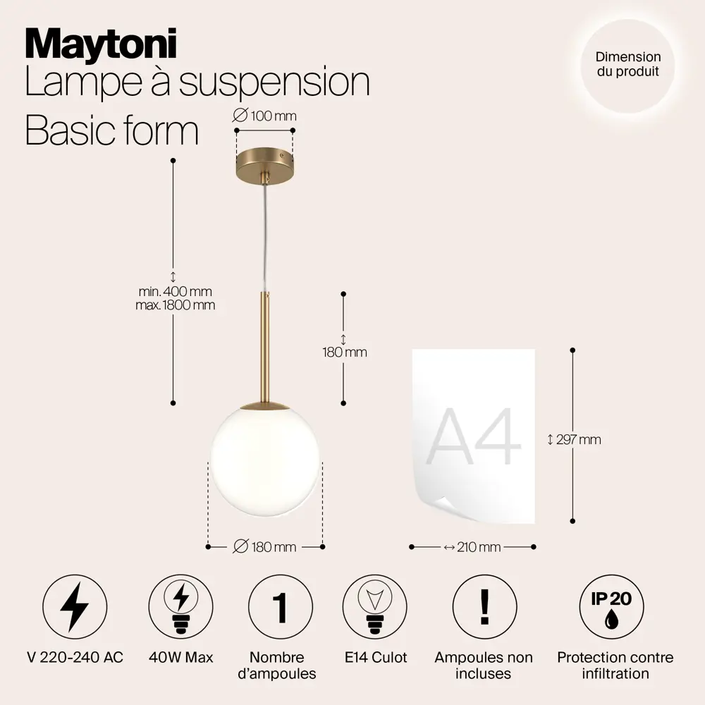 Фото 8 Люстра подвесная MAYTONI Basic form MOD321PL-01G2 1 лампа 3 м² цвет разноцветный Фото 8 Люстра подвесная MAYTONI Basic form MOD321PL-01G2 1 лампа 3 м² цвет разноцветный