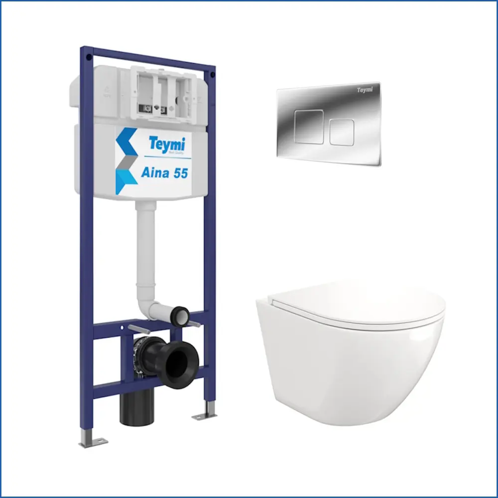 Фото 2 Инсталляция с унитазом комплект 5 в 1 Teymi унитаз подвесной безободковый Lina S кнопка хром F13560 Фото 2 Инсталляция с унитазом комплект 5 в 1 Teymi унитаз подвесной безободковый Lina S кнопка хром F13560