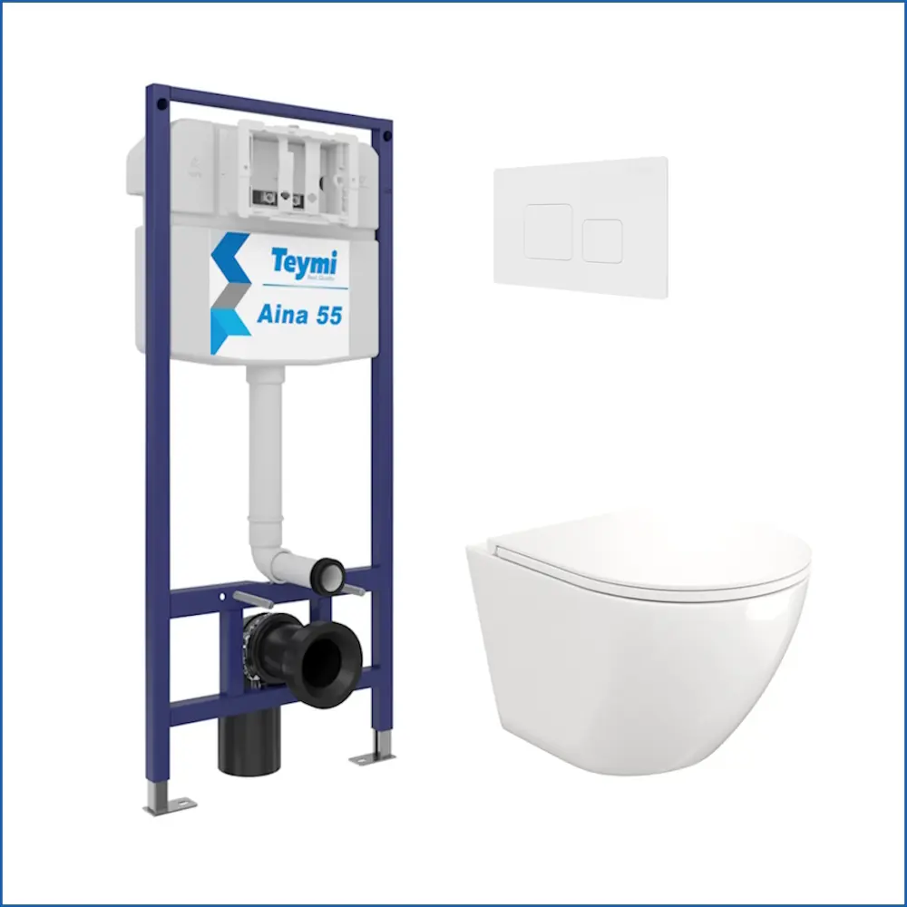 Фото 2 Инсталляция с унитазом комплект 5 в 1 Teymi унитаз подвесной безободковый Lina S кнопка белая F13565 Фото 2 Инсталляция с унитазом комплект 5 в 1 Teymi унитаз подвесной безободковый Lina S кнопка белая F13565