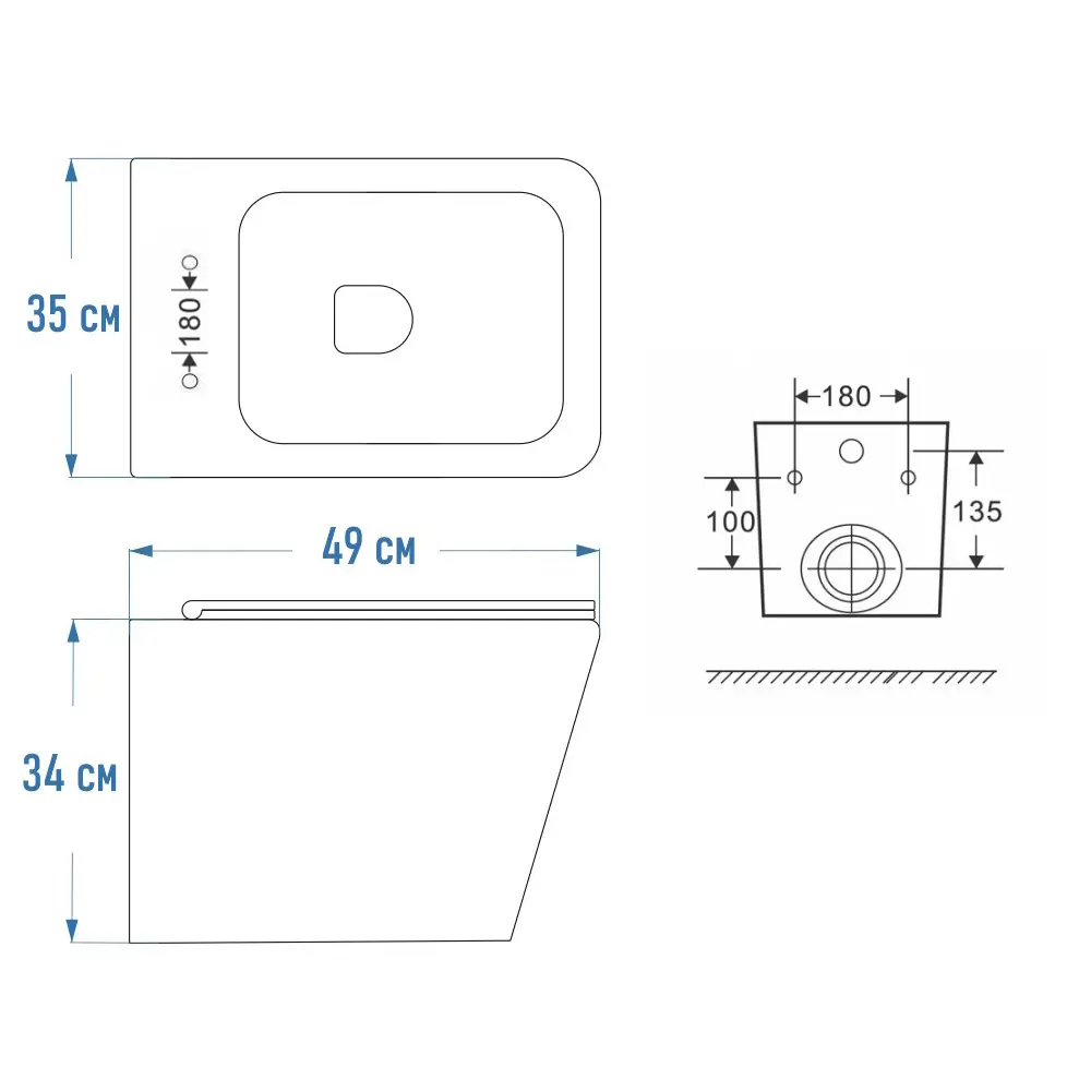 Фото 12 Инсталляция с унитазом комплект 5 в 1 Teymi унитаз подвесной безободковый Helmi S кнопка белая F13590