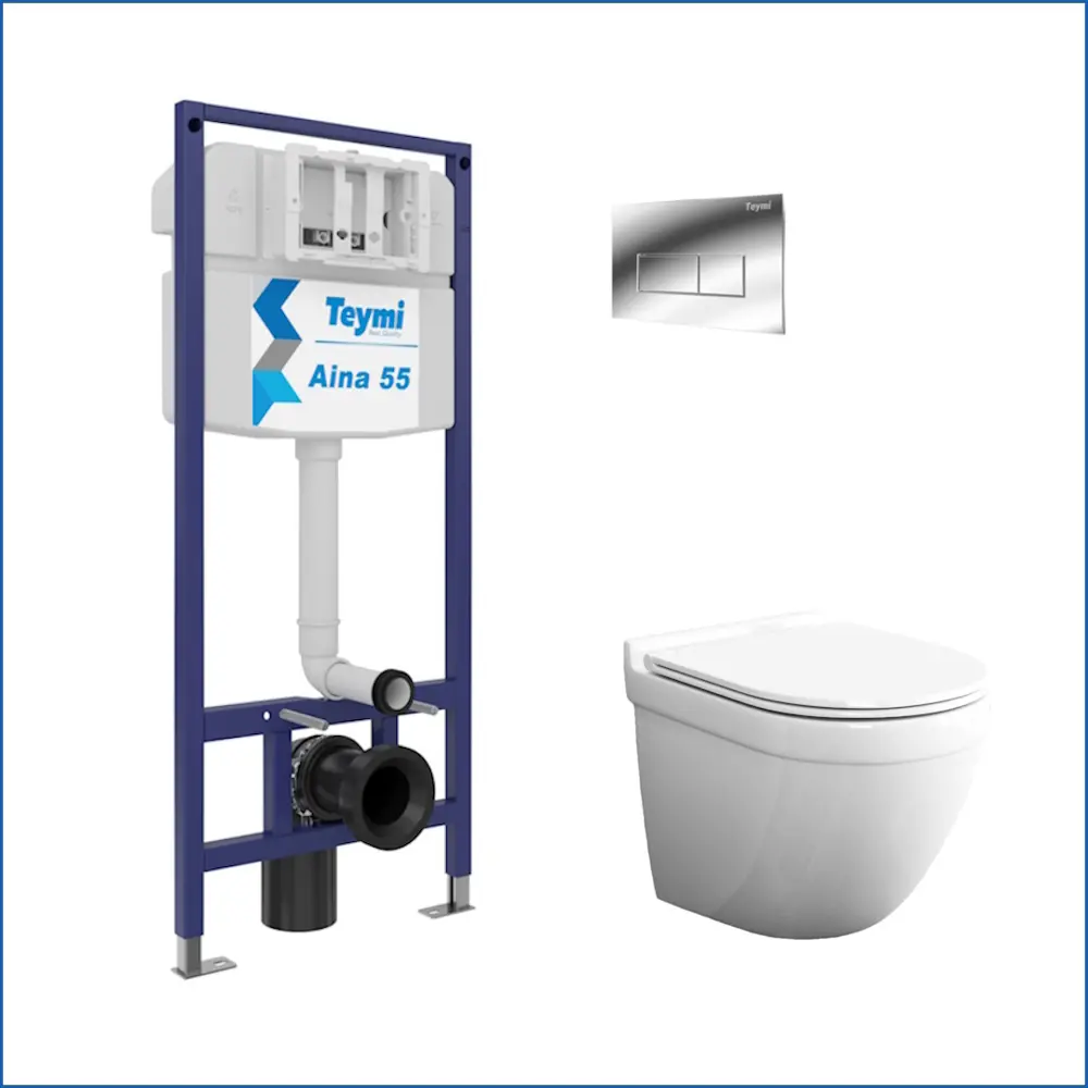 Фото 2 Инсталляция с унитазом комплект 5 в 1 Teymi унитаз подвесной безободковый Iva кнопка хром F13620 Фото 2 Инсталляция с унитазом комплект 5 в 1 Teymi унитаз подвесной безободковый Iva кнопка хром F13620