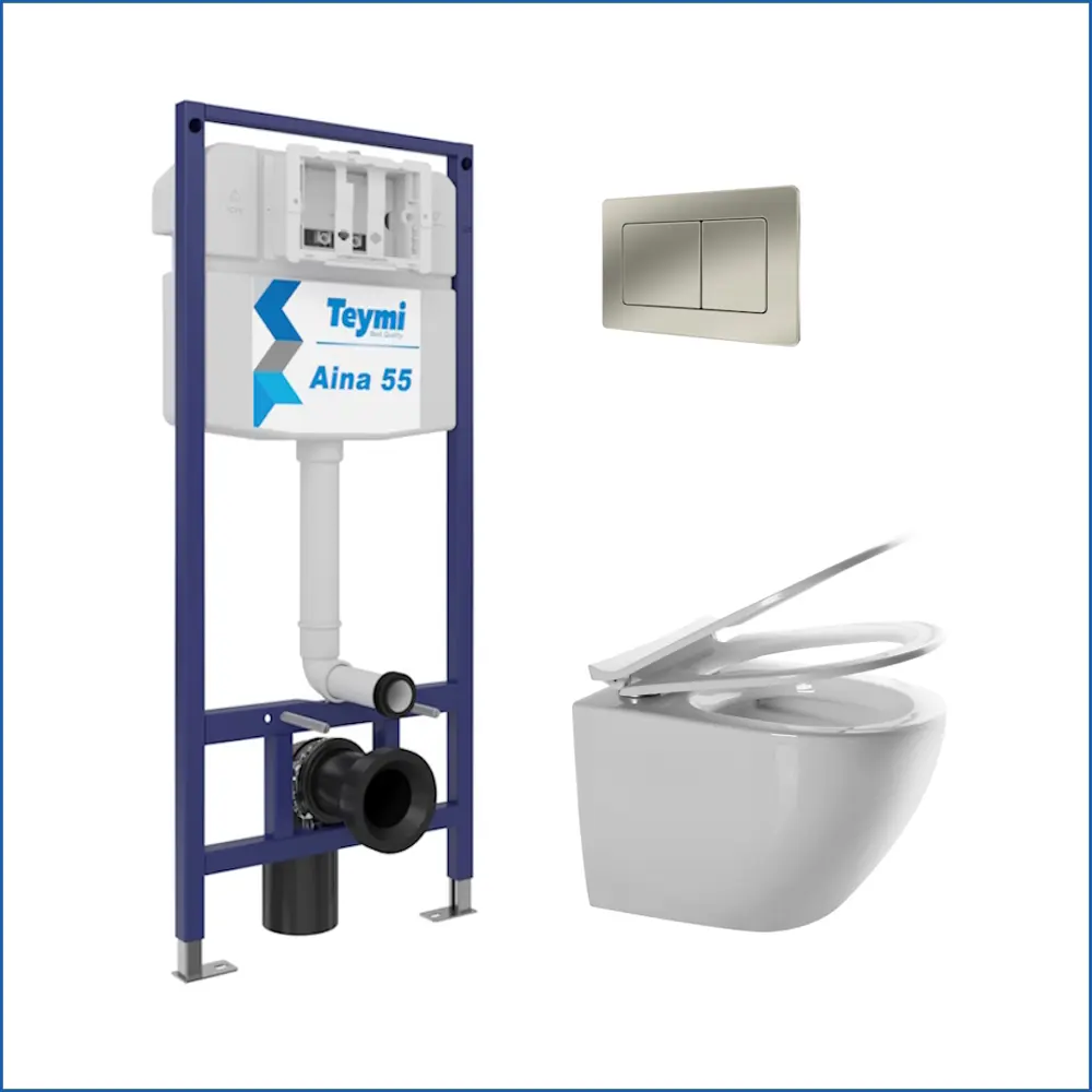 Фото 2 Инсталляция с унитазом комплект 5 в 1 Teymi унитаз подвесной безободковый Lina Media кнопка нержавеющая сталь F13685 Фото 2 Инсталляция с унитазом комплект 5 в 1 Teymi унитаз подвесной безободковый Lina Media кнопка нержавеющая сталь F13685