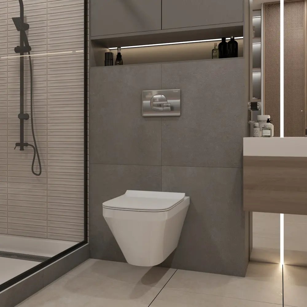 Фото 4 Инсталляция с унитазом комплект 5 в 1 Teymi унитаз подвесной безободковый Kati кнопка хром F13698 Фото 4 Инсталляция с унитазом комплект 5 в 1 Teymi унитаз подвесной безободковый Kati кнопка хром F13698