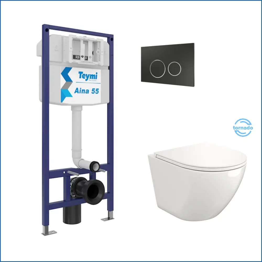 Фото 2 Инсталляция с унитазом комплект 5 в 1 Teymi унитаз подвесной безободковый торнадо Lina Vortex кнопка черная/хром F13837 Фото 2 Инсталляция с унитазом комплект 5 в 1 Teymi унитаз подвесной безободковый торнадо Lina Vortex кнопка черная/хром F13837