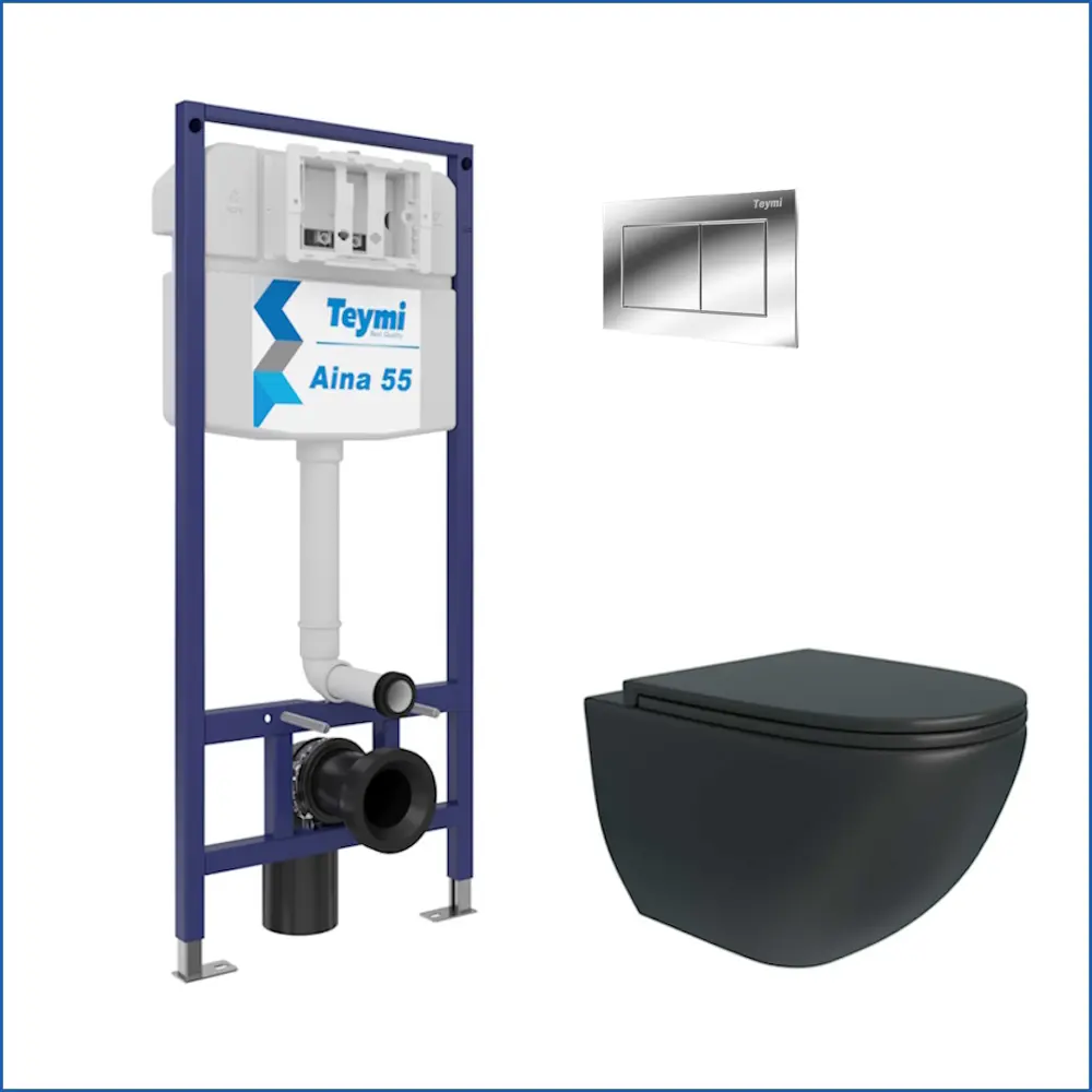 Фото 2 Инсталляция с унитазом комплект 5 в 1 Teymi унитаз подвесной безободковый черный Lina S Black кнопка хром F13888 Фото 2 Инсталляция с унитазом комплект 5 в 1 Teymi унитаз подвесной безободковый черный Lina S Black кнопка хром F13888