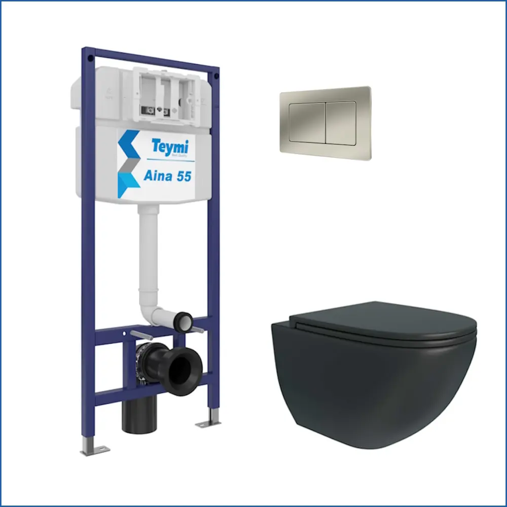 Фото 2 Инсталляция с унитазом комплект 5 в 1 Teymi унитаз подвесной безободковый черный Lina S Black кнопка нержавеющая сталь F13905 Фото 2 Инсталляция с унитазом комплект 5 в 1 Teymi унитаз подвесной безободковый черный Lina S Black кнопка нержавеющая сталь F13905