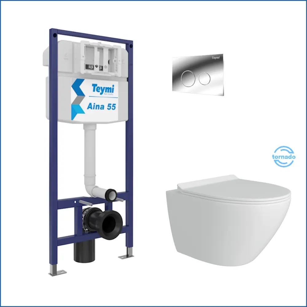 Фото 2 Комплект Teymi F14498 5 в 1 инсталляция с унитазом унитаз подвесной безободковый торнадо Lina Pro Vortex кнопка хром Фото 2 Комплект Teymi F14498 5 в 1 инсталляция с унитазом унитаз подвесной безободковый торнадо Lina Pro Vortex кнопка хром