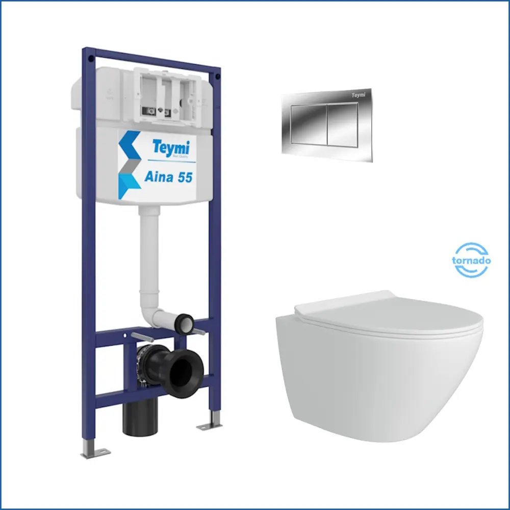 Фото 2 Комплект Teymi F14504 5 в 1 инсталляция с унитазом унитаз подвесной безободковый торнадо Lina Pro Vortex кнопка хром Фото 2 Комплект Teymi F14504 5 в 1 инсталляция с унитазом унитаз подвесной безободковый торнадо Lina Pro Vortex кнопка хром