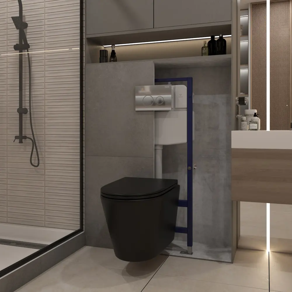 Фото 5 Комплект Teymi F13908 5 в 1 инсталляция с унитазом унитаз подвесной безободковый черный Solli Black кнопка хром Фото 5 Комплект Teymi F13908 5 в 1 инсталляция с унитазом унитаз подвесной безободковый черный Solli Black кнопка хром
