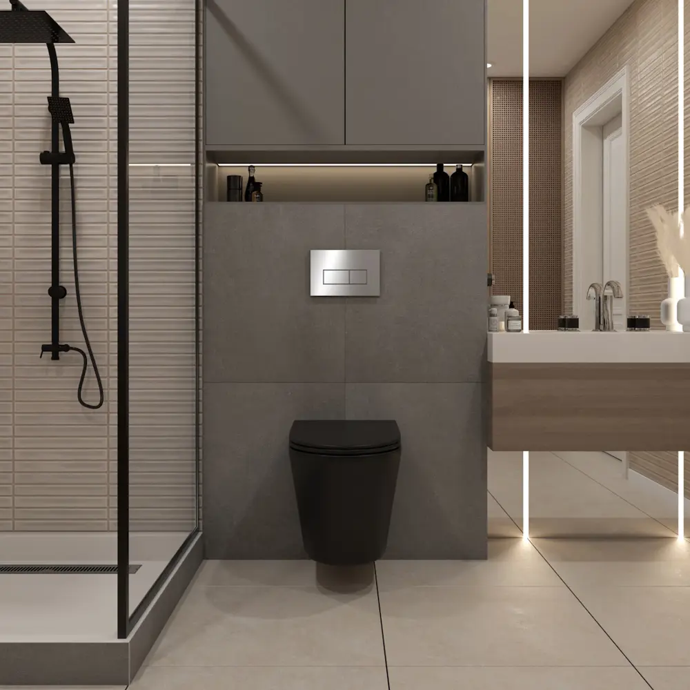 Фото 3 Комплект Teymi F13921 5 в 1 инсталляция с унитазом унитаз подвесной безободковый черный Solli Black кнопка нержавеющая сталь Фото 3 Комплект Teymi F13921 5 в 1 инсталляция с унитазом унитаз подвесной безободковый черный Solli Black кнопка нержавеющая сталь