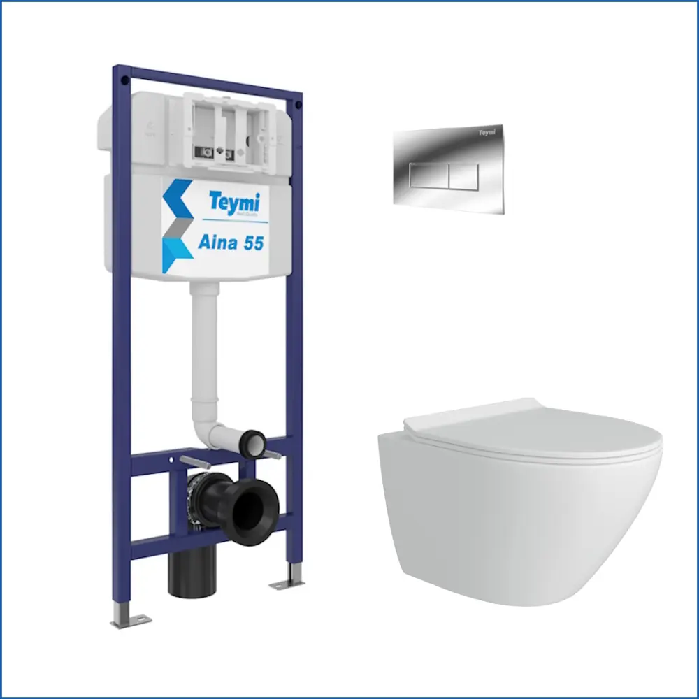 Фото 2 Комплект Teymi F13862 5 в 1 инсталляция с унитазом унитаз подвесной безободковый Lina Pro кнопка хром Фото 2 Комплект Teymi F13862 5 в 1 инсталляция с унитазом унитаз подвесной безободковый Lina Pro кнопка хром