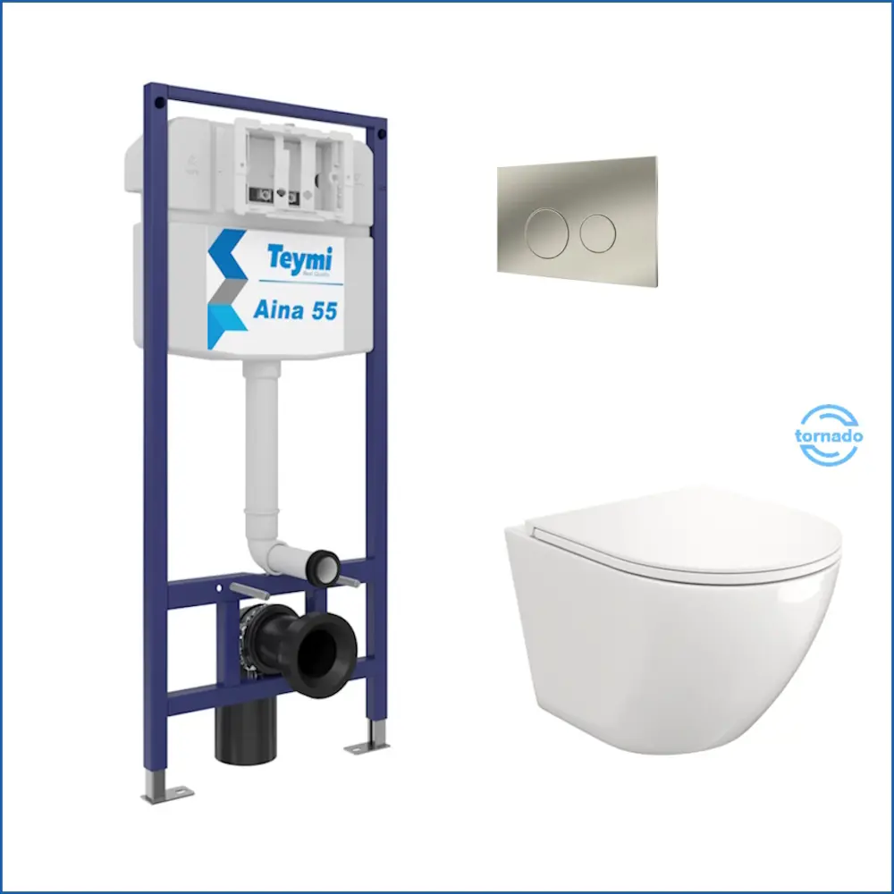Фото 2 Комплект Teymi F13836 5 в 1 инсталляция с унитазом унитаз подвесной безободковый торнадо Lina Vortex кнопка нержавеющая сталь Фото 2 Комплект Teymi F13836 5 в 1 инсталляция с унитазом унитаз подвесной безободковый торнадо Lina Vortex кнопка нержавеющая сталь