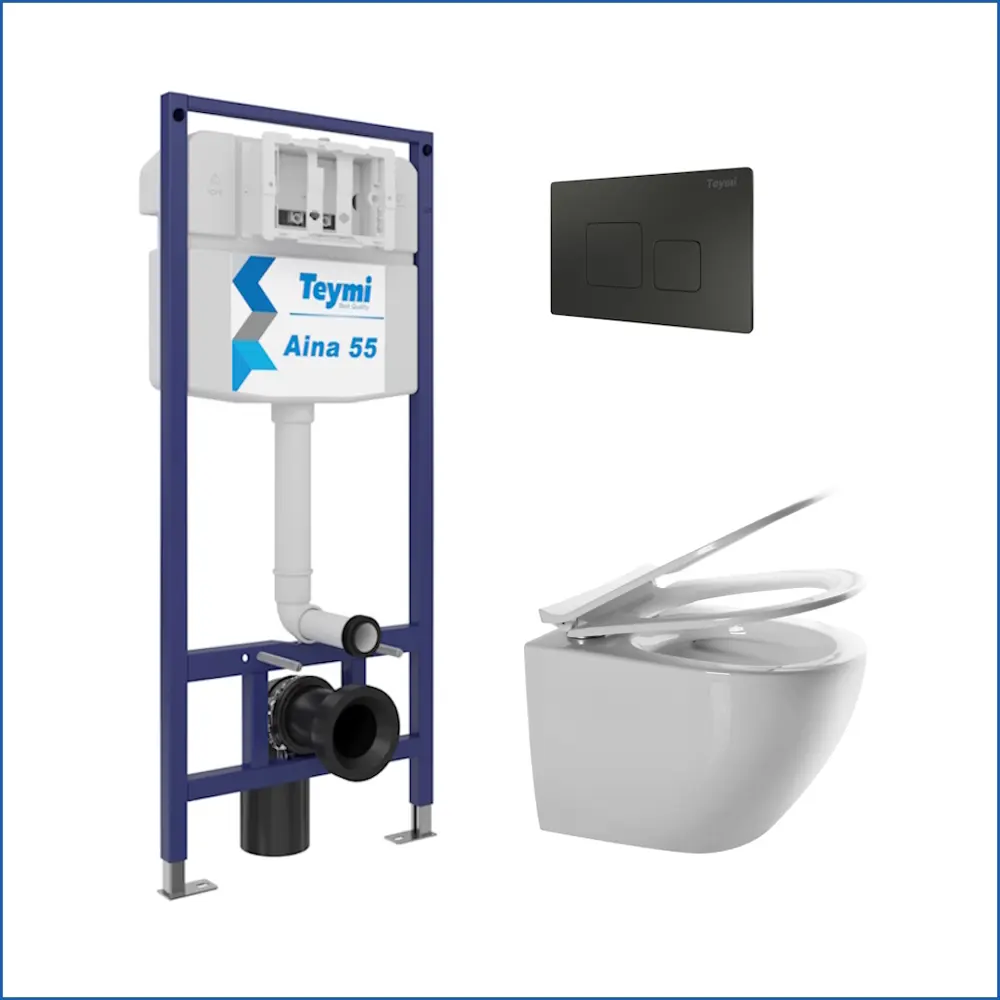 Фото 2 Комплект Teymi F13671 5 в 1 инсталляция с унитазом унитаз подвесной безободковый Lina Media кнопка черная Фото 2 Комплект Teymi F13671 5 в 1 инсталляция с унитазом унитаз подвесной безободковый Lina Media кнопка черная
