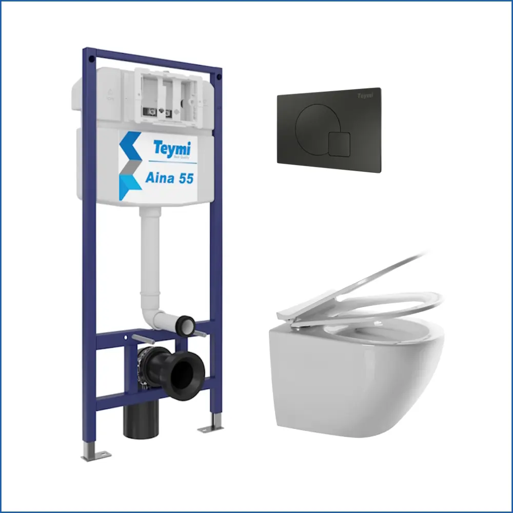 Фото 2 Комплект Teymi F13677 5 в 1 инсталляция с унитазом унитаз подвесной безободковый Lina Media кнопка черная Фото 2 Комплект Teymi F13677 5 в 1 инсталляция с унитазом унитаз подвесной безободковый Lina Media кнопка черная