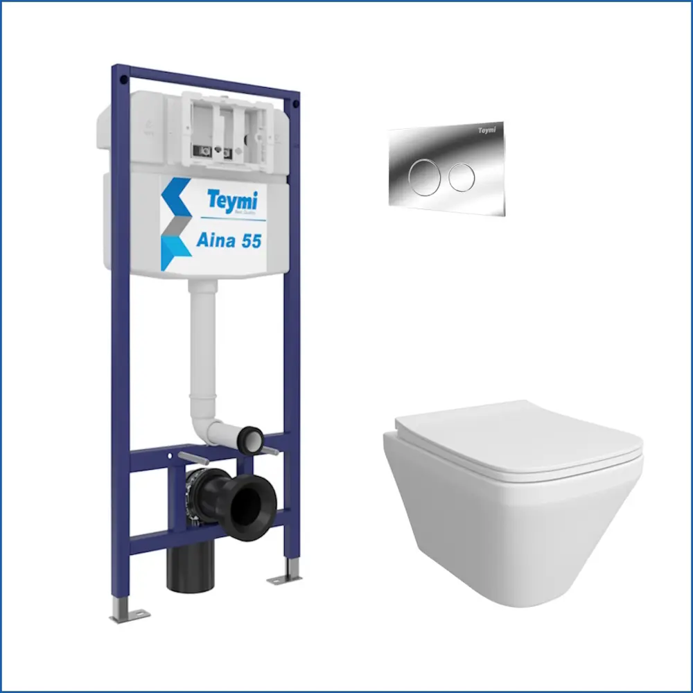 Фото 2 Комплект инсталляция с унитазом Teymi 5 в 1 F13688: унитаз подвесной безободковый Kati кнопка хром Фото 2 Комплект инсталляция с унитазом Teymi 5 в 1 F13688: унитаз подвесной безободковый Kati кнопка хром