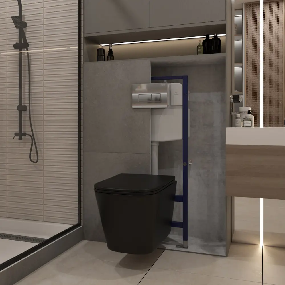 Фото 5 Комплект 5 в 1 инсталляция с унитазом Teymi F13730 унитаз подвесной безободковый черный Helmi Black кнопка хром Фото 5 Комплект 5 в 1 инсталляция с унитазом Teymi F13730 унитаз подвесной безободковый черный Helmi Black кнопка хром