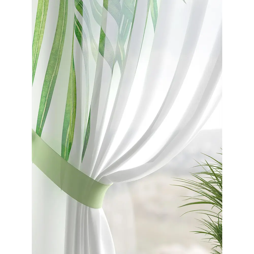 Фото 2 Тюль на шторной ленте At Home Теревис 150x230 см цвет белый, зеленый Фото 2 Тюль на шторной ленте At Home Теревис 150x230 см цвет белый, зеленый