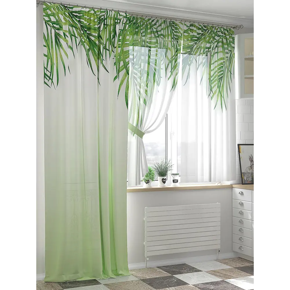 Фото 4 Тюль на шторной ленте At Home Теревис 150x230 см цвет белый, зеленый Фото 4 Тюль на шторной ленте At Home Теревис 150x230 см цвет белый, зеленый