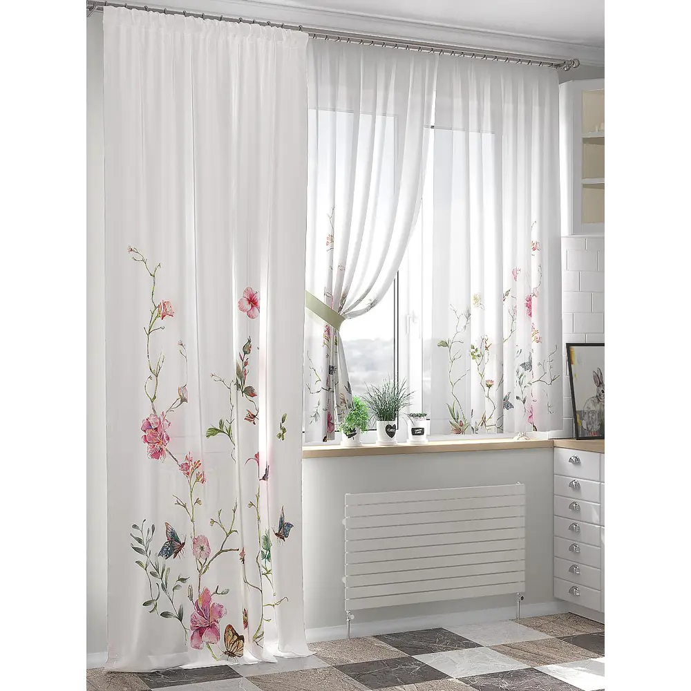 Фото 2 Тюль на шторной ленте At Home Менвирс 150x240 см цвет белый, розовый Фото 2 Тюль на шторной ленте At Home Менвирс 150x240 см цвет белый, розовый