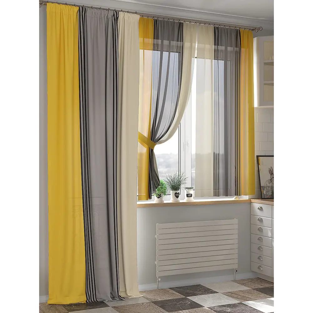 Фото 4 Тюль на шторной ленте At Home Монглис 150x230 см цвет желто-серый Фото 4 Тюль на шторной ленте At Home Монглис 150x230 см цвет желто-серый