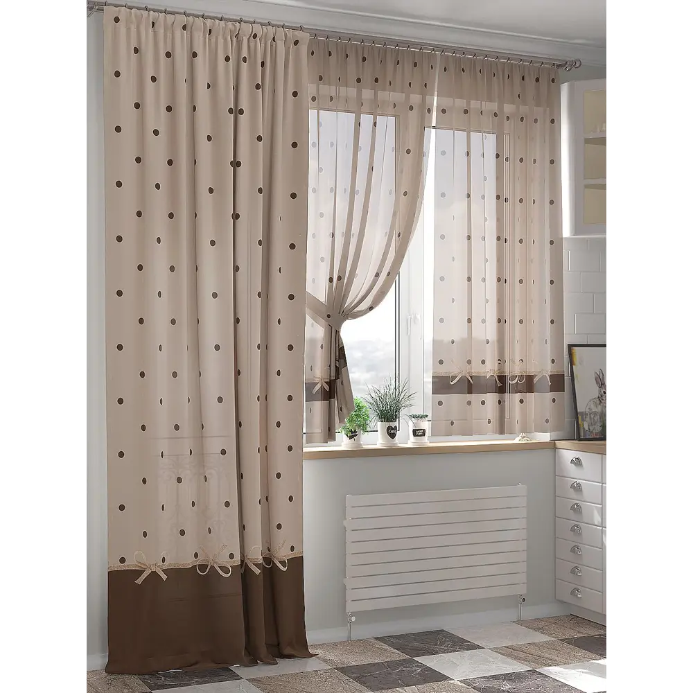 Фото 4 Штора на шторной ленте At Home Онимс 150x250 см цвет бежевый, коричневый Фото 4 Штора на шторной ленте At Home Онимс 150x250 см цвет бежевый, коричневый