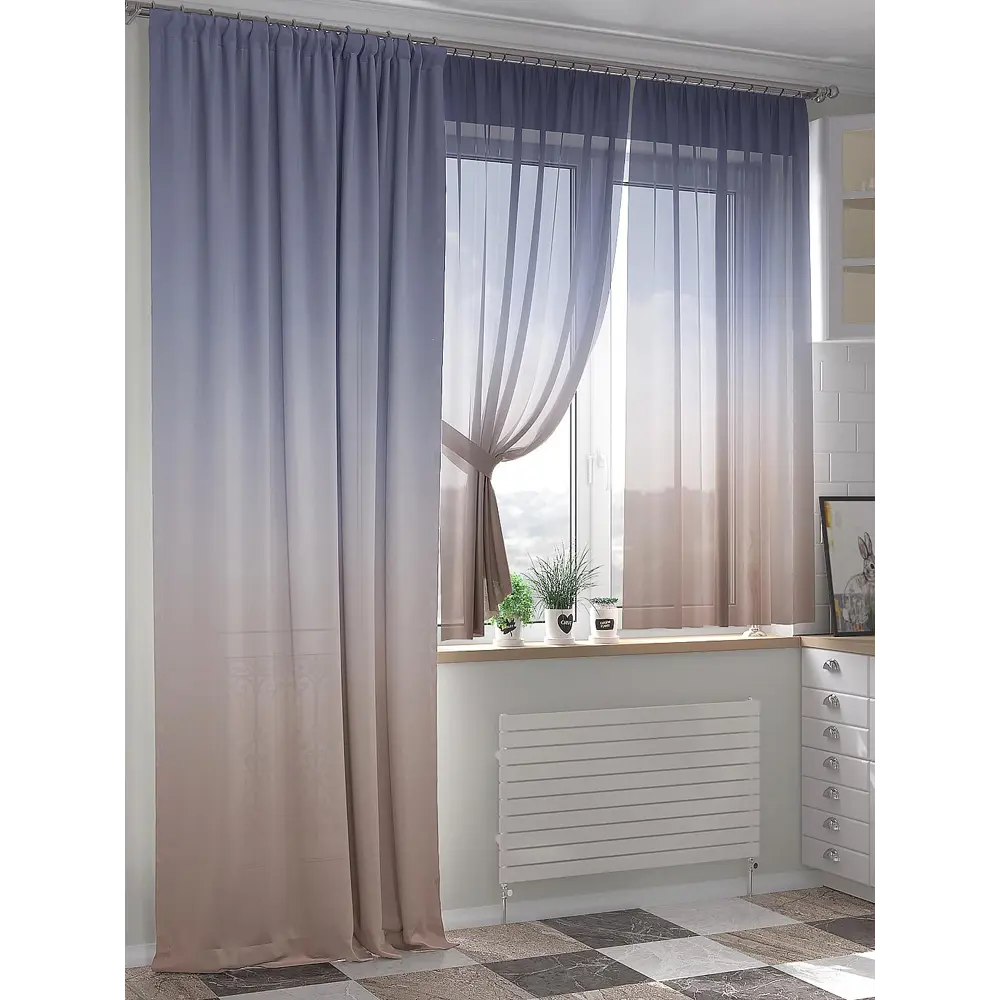 Фото 4 Комплект штор на шторной ленте AT Home Рикменс 150x240 см цвет бежевый; коричневый; синий Фото 4 Комплект штор на шторной ленте AT Home Рикменс 150x240 см цвет бежевый; коричневый; синий