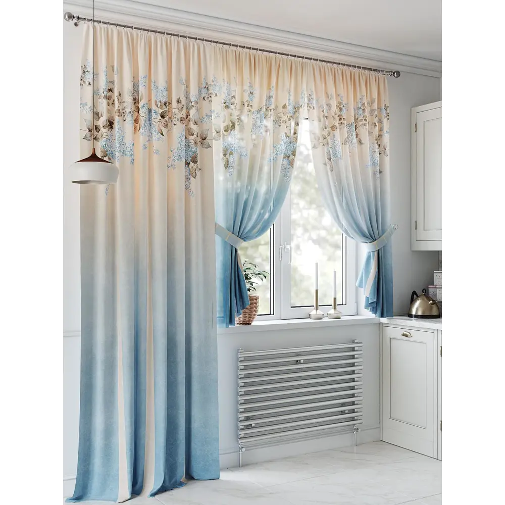 Фото 3 Комплект штор на шторной ленте AT Home Лемиконер 150x250 см цвет бежевый; коричневый; голубой Фото 3 Комплект штор на шторной ленте AT Home Лемиконер 150x250 см цвет бежевый; коричневый; голубой