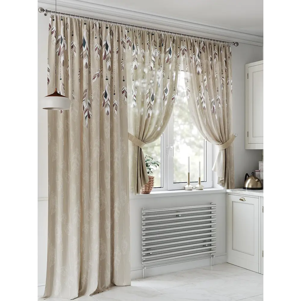 Фото 3 Комплект штор на шторной ленте AT Home Мириторин 150x250 см цвет бежевый Фото 3 Комплект штор на шторной ленте AT Home Мириторин 150x250 см цвет бежевый