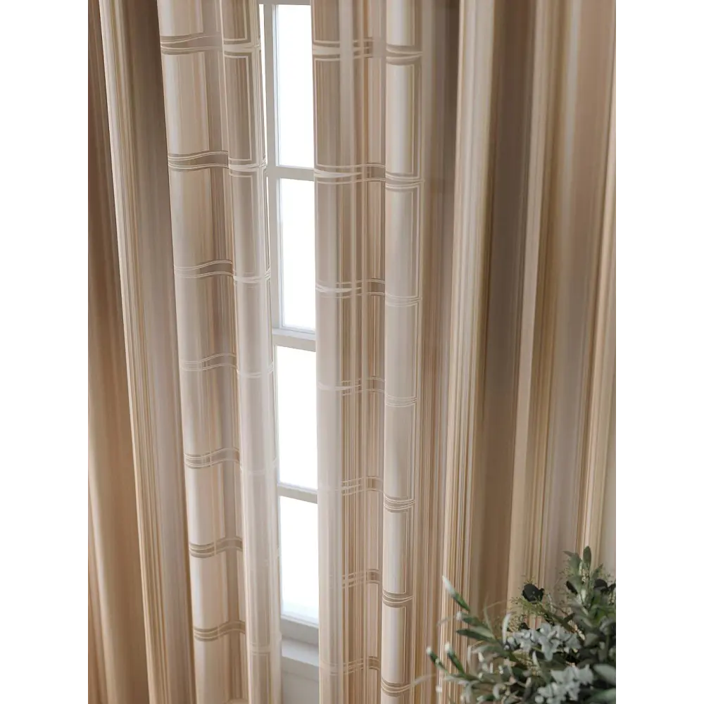 Фото 4 Комплект штор At home Базовая коллекция AT709047-250 на шторной ленте 250x150 см цвет бежевый Фото 4 Комплект штор At home Базовая коллекция AT709047-250 на шторной ленте 250x150 см цвет бежевый