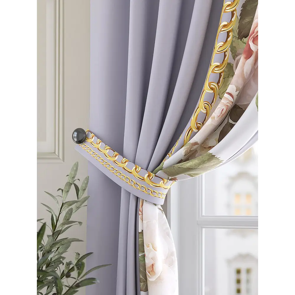 Фото Комплект штор At home Базовая коллекция AT925432 на шторной ленте 180x150 см цвет фиолетовый