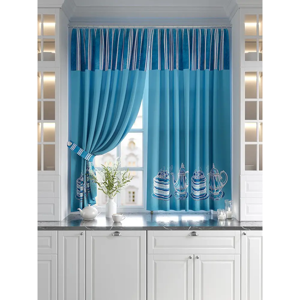 Фото Комплект штор At home Базовая коллекция AT920545 на шторной ленте 180x150 см цвет синий Фото Комплект штор At home Базовая коллекция AT920545 на шторной ленте 180x150 см цвет синий