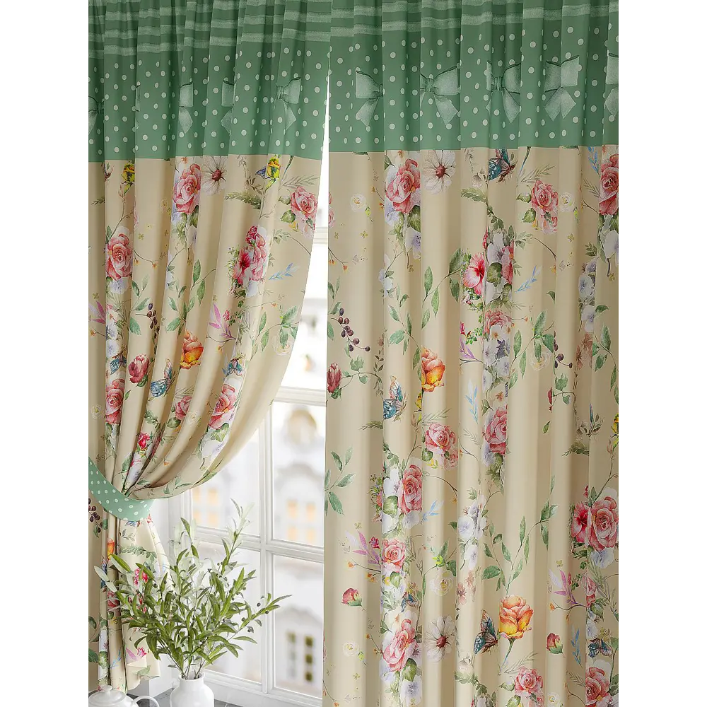 Фото 3 Комплект штор At home Базовая коллекция AT920503 на шторной ленте 180x150 см цвет зеленый Фото 3 Комплект штор At home Базовая коллекция AT920503 на шторной ленте 180x150 см цвет зеленый