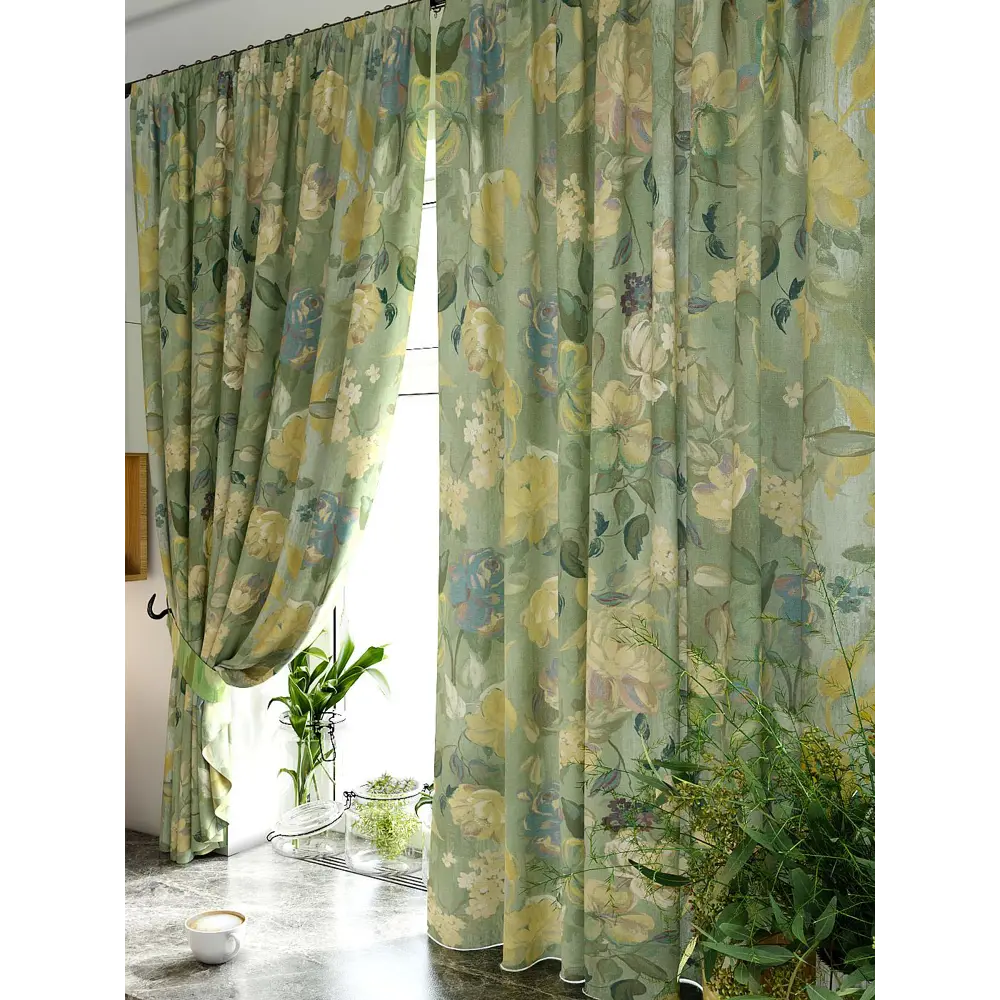 Фото 4 Комплект штор At home Базовая коллекция AT920278 на шторной ленте 180x150 см цвет зеленый Фото 4 Комплект штор At home Базовая коллекция AT920278 на шторной ленте 180x150 см цвет зеленый