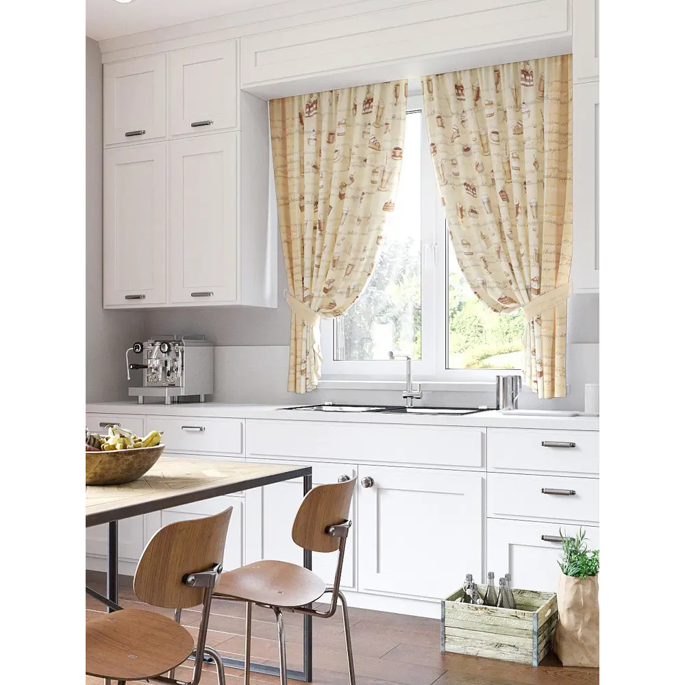 Фото Комплект штор At home Базовая коллекция AT920155 на шторной ленте 180x150 см цвет бежевый Фото Комплект штор At home Базовая коллекция AT920155 на шторной ленте 180x150 см цвет бежевый