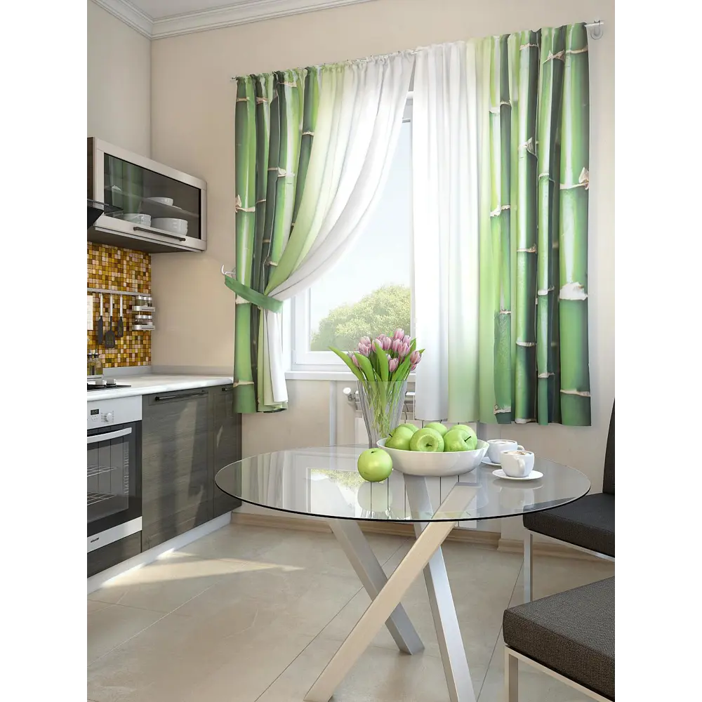 Фото 2 Комплект штор At home Базовая коллекция AT920103 на шторной ленте 180x150 см цвет зеленый Фото 2 Комплект штор At home Базовая коллекция AT920103 на шторной ленте 180x150 см цвет зеленый