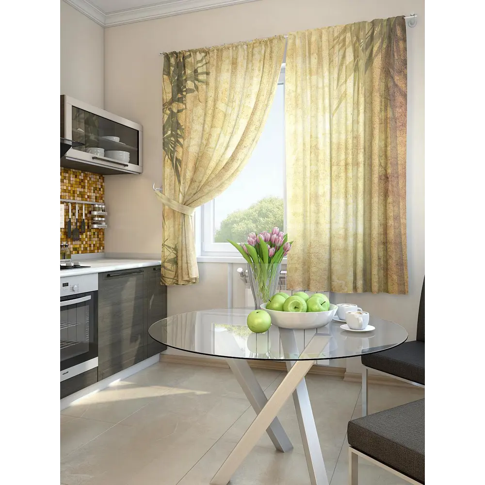 Фото 2 Комплект штор At home Базовая коллекция AT920084 на шторной ленте 180x150 см цвет желтый Фото 2 Комплект штор At home Базовая коллекция AT920084 на шторной ленте 180x150 см цвет желтый