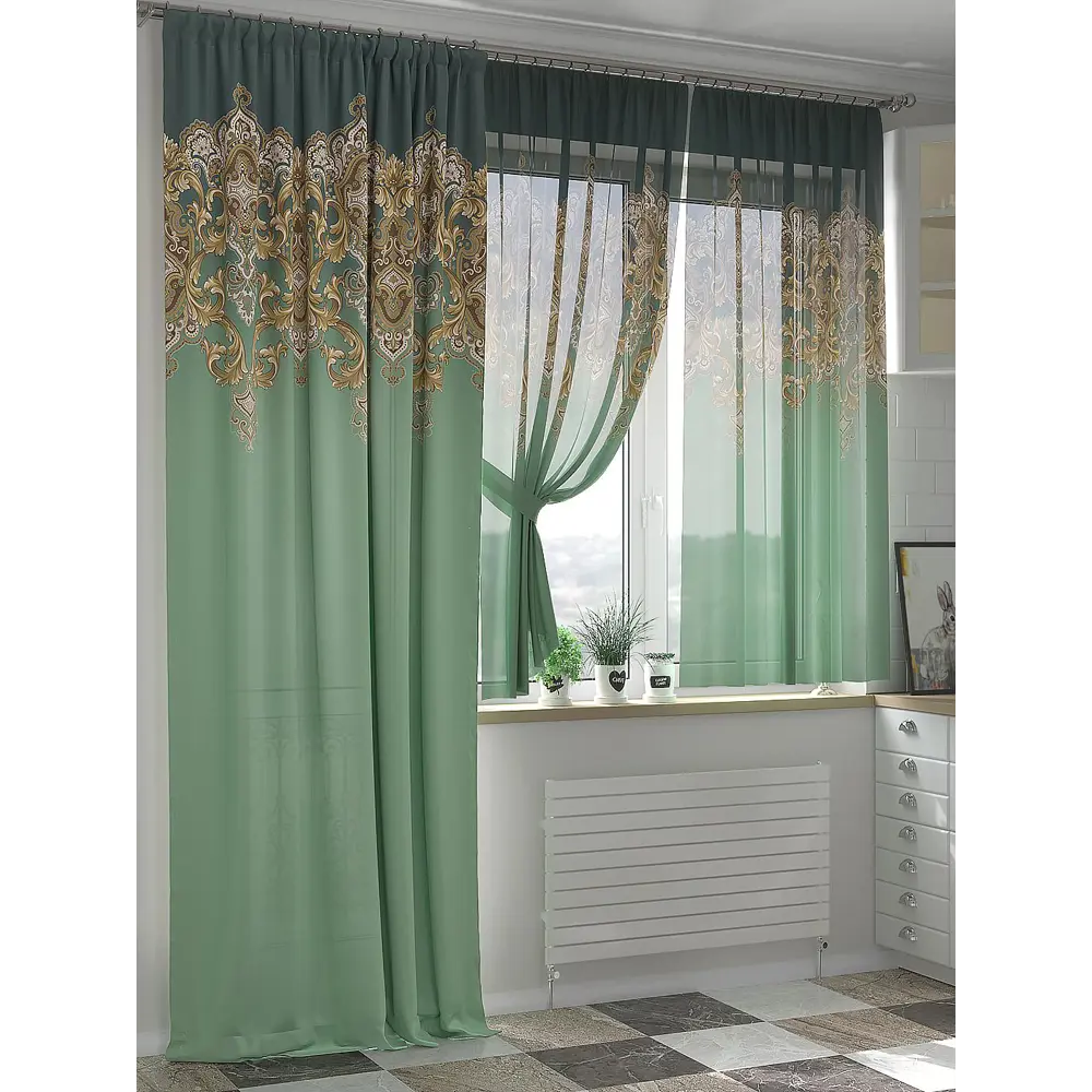 Фото 3 Комплект штор At home Базовая коллекция AT524136 на шторной ленте 260x150 см цвет зеленый Фото 3 Комплект штор At home Базовая коллекция AT524136 на шторной ленте 260x150 см цвет зеленый