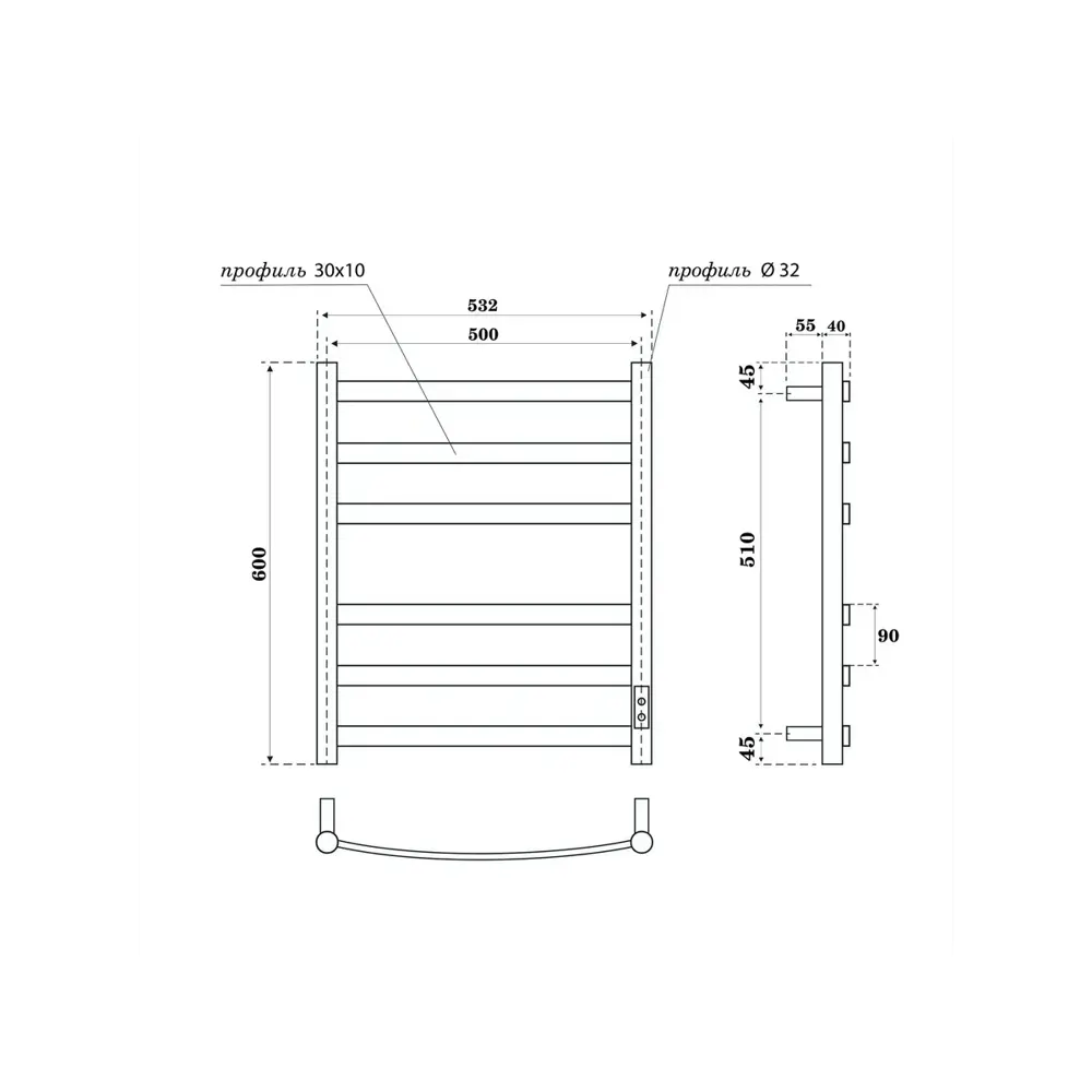 Фото 9 Полотенцесушитель электрический Baumark Vito BM17065H П6 500x600 мм 85 Вт с терморегулятором лесенка цвет черный Фото 9 Полотенцесушитель электрический Baumark Vito BM17065H П6 500x600 мм 85 Вт с терморегулятором лесенка цвет черный