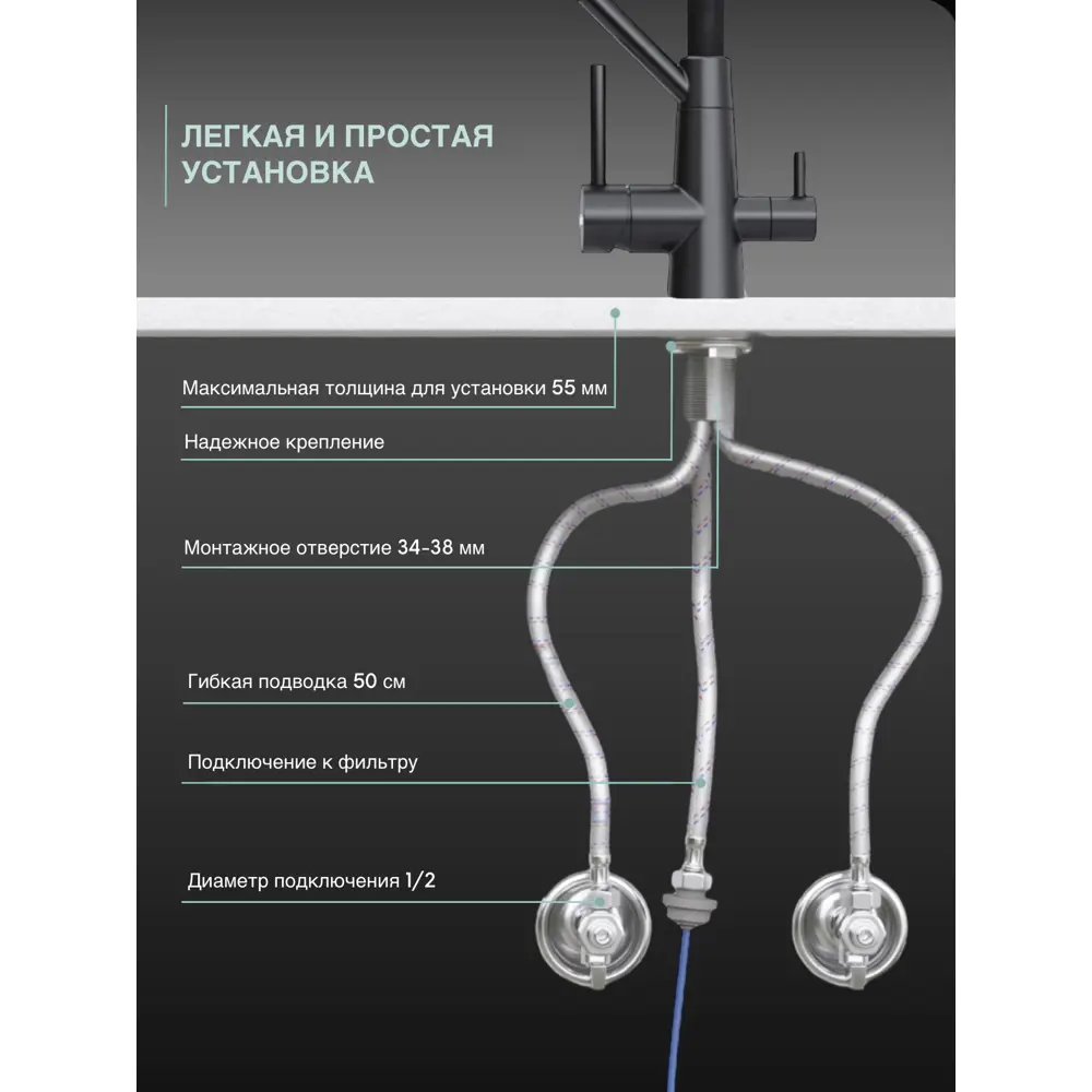 Фото 8 Смеситель для кухни однорычажный Shimizu Water Filter Black smz 1006581 высота 45 см цвет черный Фото 8 Смеситель для кухни однорычажный Shimizu Water Filter Black smz 1006581 высота 45 см цвет черный