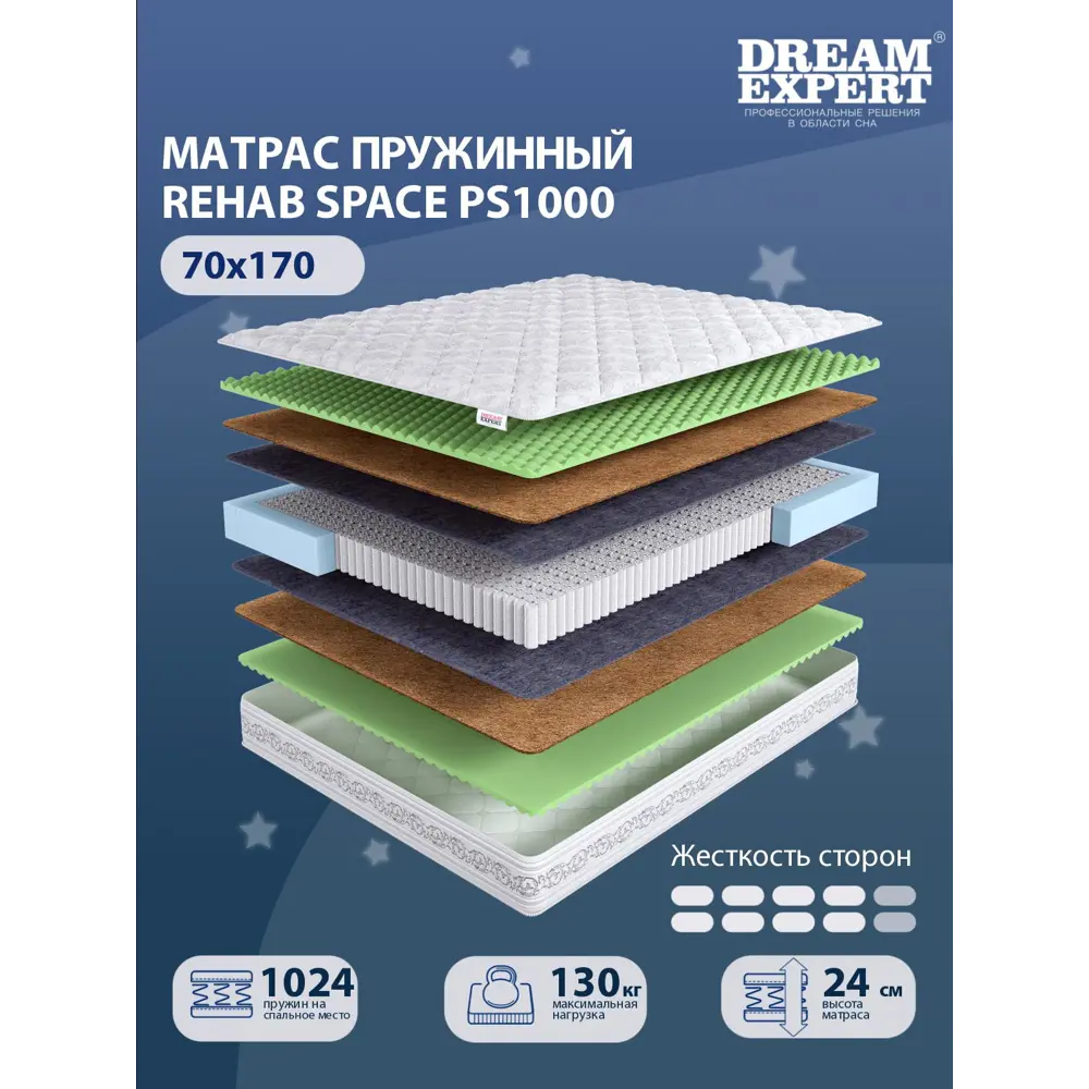 Фото Матрас Dreamexpert Rehab Space PS1000 DEXDE7644852 70x170x24 см независимый пружинный блок 1-спальный Фото Матрас Dreamexpert Rehab Space PS1000 DEXDE7644852 70x170x24 см независимый пружинный блок 1-спальный