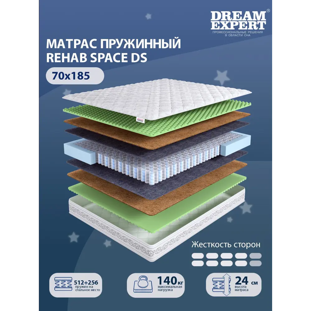 Фото 2 Матрас Dreamexpert Rehab Space DS DEXDE7645819 70x185x24 см независимый пружинный блок 1-спальный Фото 2 Матрас Dreamexpert Rehab Space DS DEXDE7645819 70x185x24 см независимый пружинный блок 1-спальный