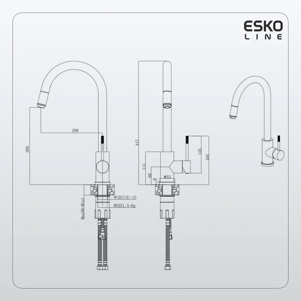 Фото 8 Смеситель для кухни Esko line El_K30Black выдвижной излив 26 см цвет черный Фото 8 Смеситель для кухни Esko line El_K30Black выдвижной излив 26 см цвет черный