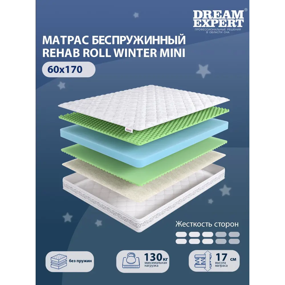 Фото Матрас Dreamexpert Rehab Roll Winter mini DEXDE9501688 60x170x17 см беспружинный 1-спальный Фото Матрас Dreamexpert Rehab Roll Winter mini DEXDE9501688 60x170x17 см беспружинный 1-спальный