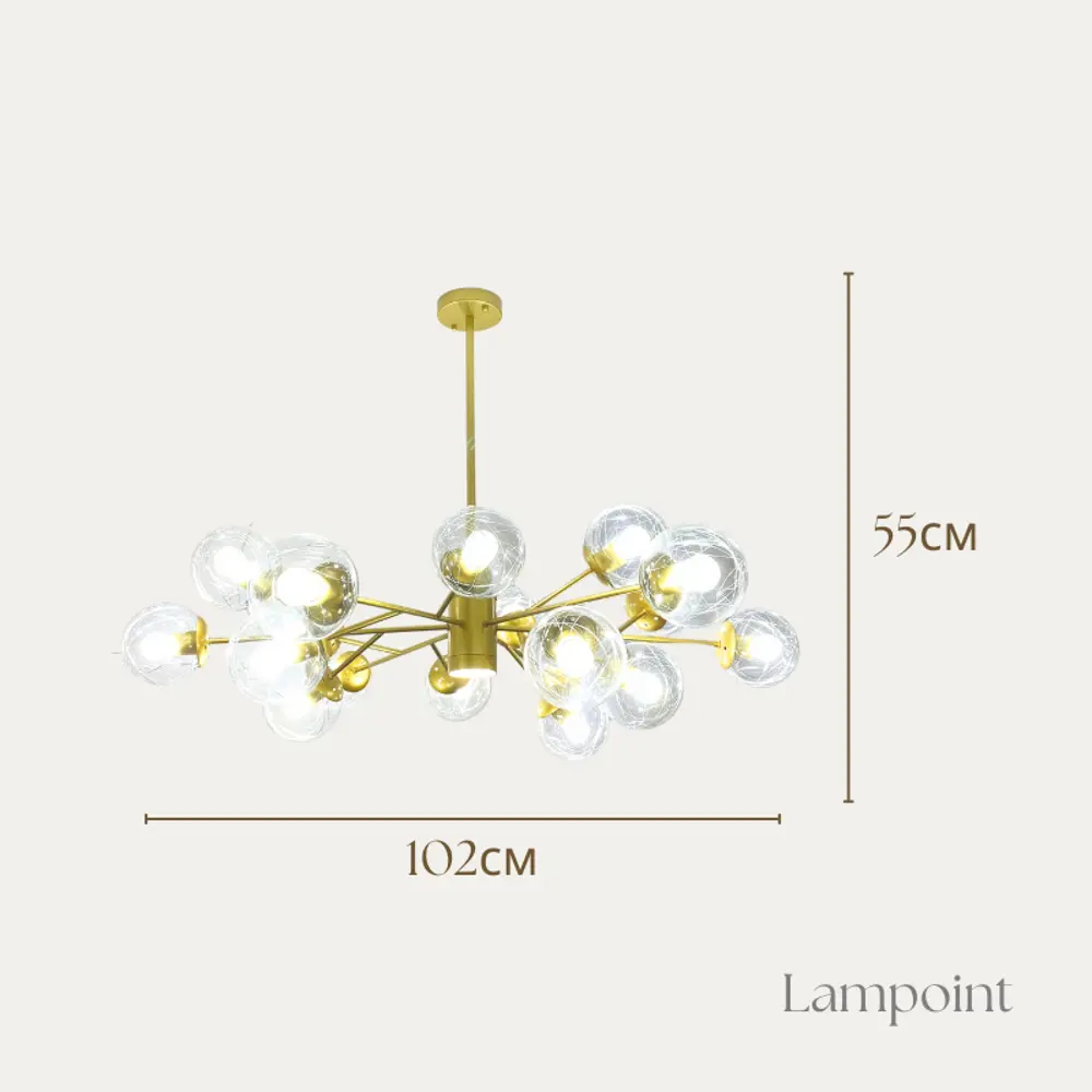 Фото 2 Люстра на штанге Lampoint Yq-dd-60-18t 18 ламп 30 м² цвет прозрачный, золотой Фото 2 Люстра на штанге Lampoint Yq-dd-60-18t 18 ламп 30 м² цвет прозрачный, золотой