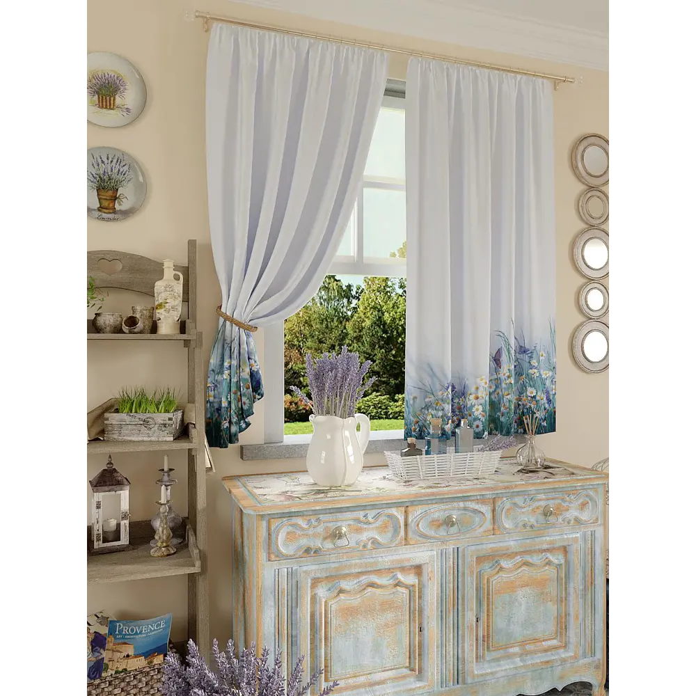 Фото Комплект штор At home Базовая коллекция AT925153 на шторной ленте 180x150 см цвет голубой