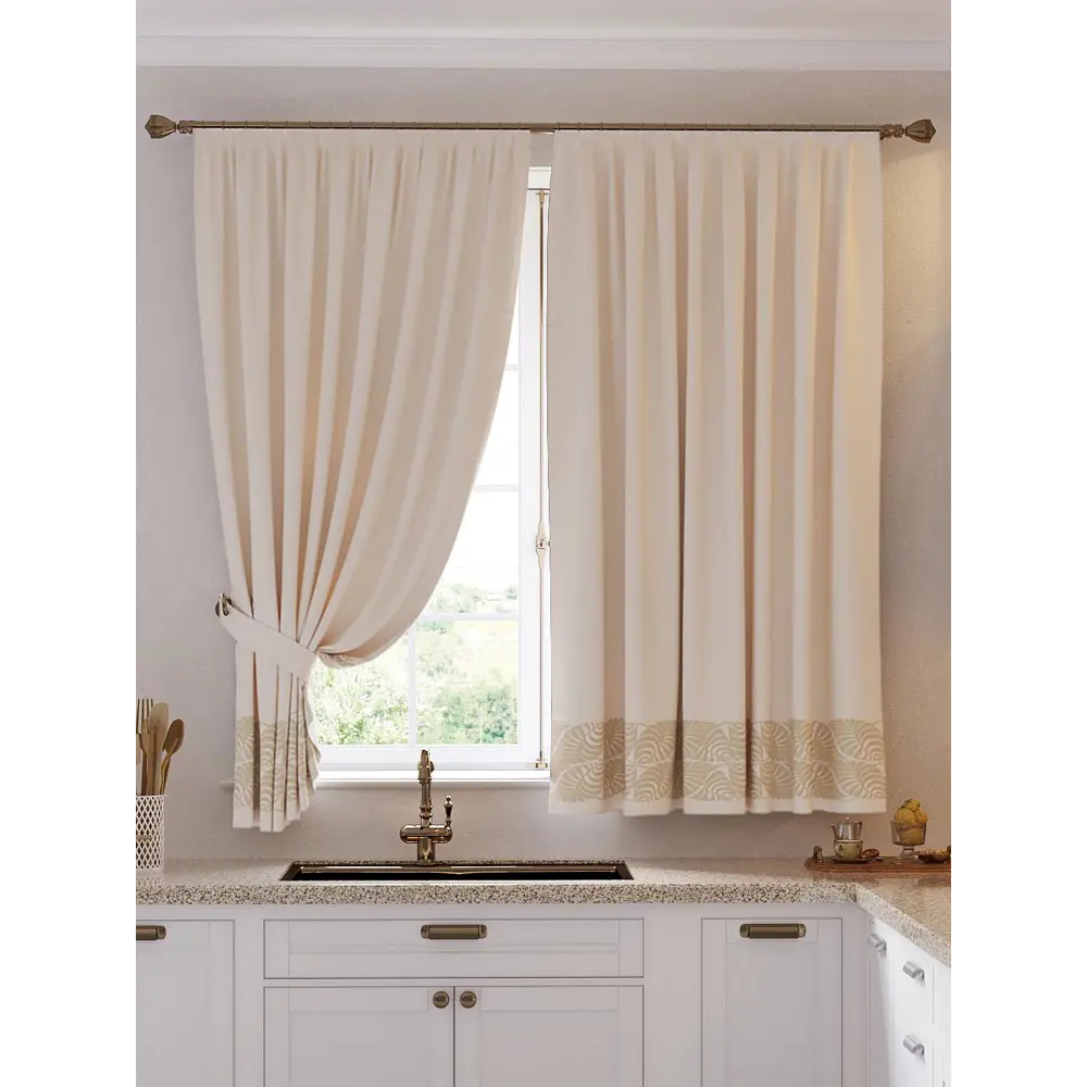 Фото 2 Комплект штор At home Базовая коллекция AT925010 на шторной ленте 180x150 см цвет коричневый