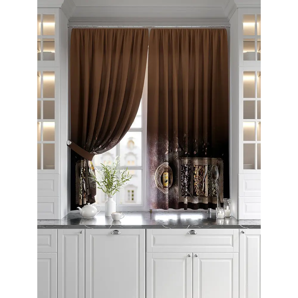 Фото Комплект штор At home Базовая коллекция AT920742 на шторной ленте 180x150 см цвет коричневый Фото Комплект штор At home Базовая коллекция AT920742 на шторной ленте 180x150 см цвет коричневый