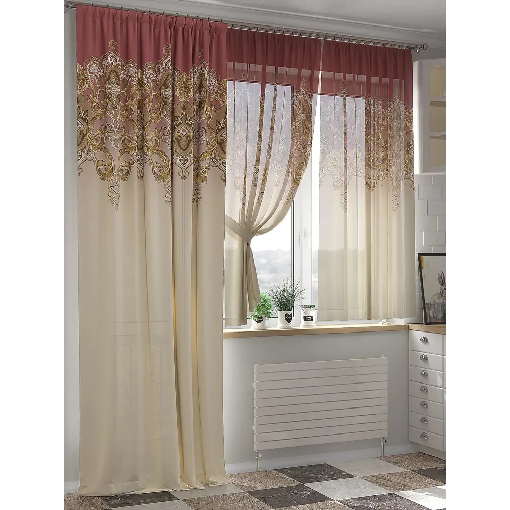 Фото 3 Комплект штор At home Базовая коллекция AT524141 на шторной ленте 260x150 см цвет бежевый
