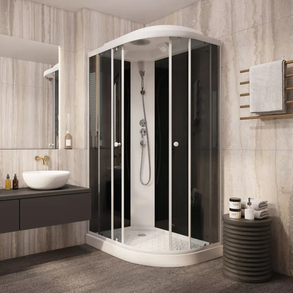 Фото Душевая кабина Parly EC1231L 80x120см низкий поддон стекла тонированные профиль белый Фото Душевая кабина Parly EC1231L 80x120см низкий поддон стекла тонированные профиль белый